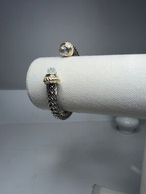 BRIGHTON NEW Silver and Gold Braided Cuff Bracelet with Clear Gem Accents